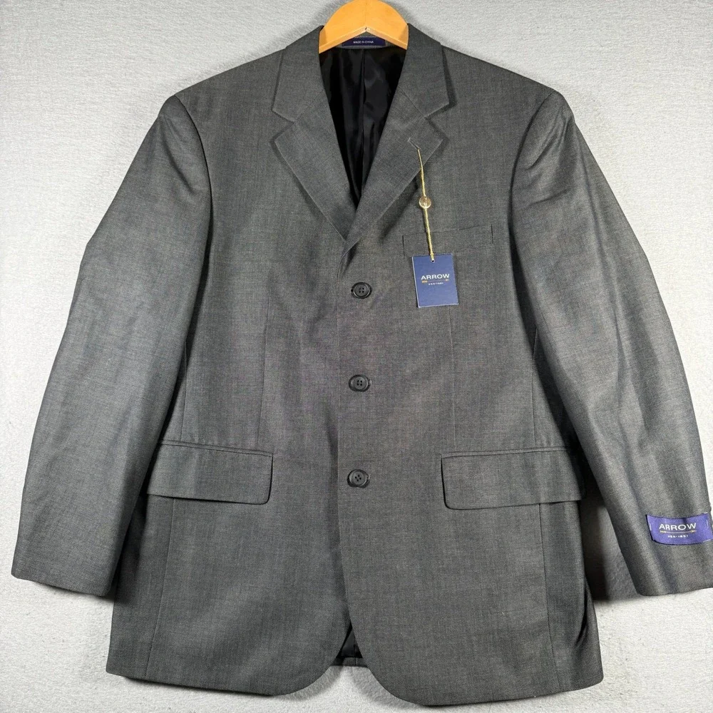 Arrow USA 1851 Mens 40 Short Charcoal Grey 3 Button Suit Separate Blazer A922023